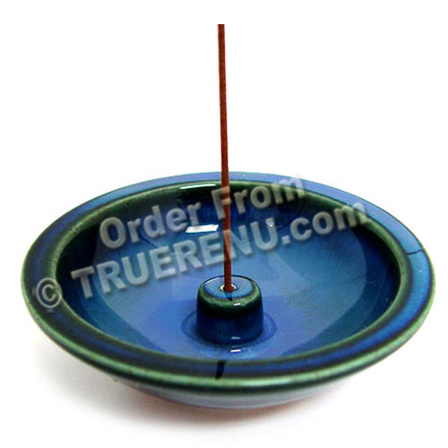 PHOTO TO COME: Shoyeido HandCrafted Ceramic Round Incense Burner/Holder - Denim