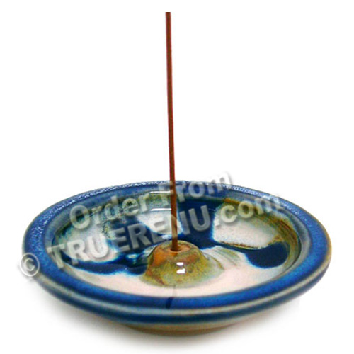 PHOTO TO COME: Shoyeido HandCrafted Ceramic Round Incense Burner/Holder - Blue Rim