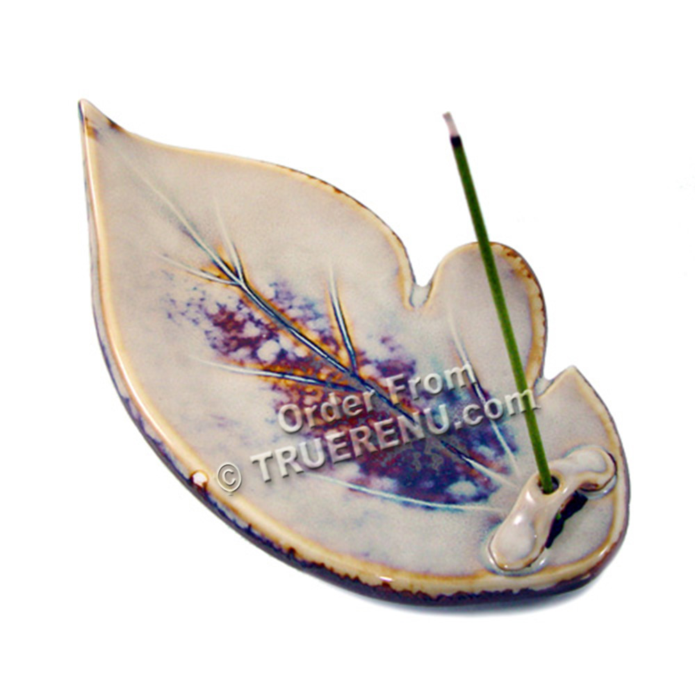 PHOTO TO COME: Shoyeido HandCrafted Ceramic Leaf-shaped Incense Holder - Moonstone